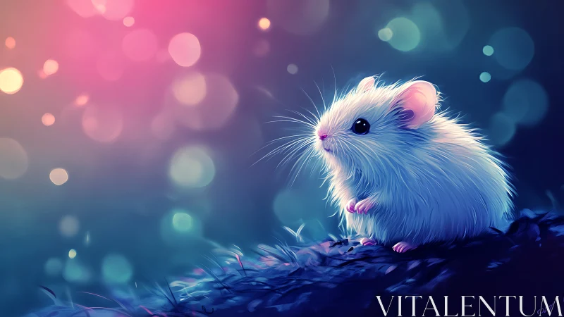 Digital illustration of small rodent on blurred bokeh field.