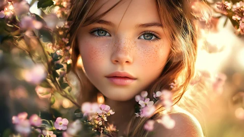 Soft-focus freckled portrait with shallow depth and warm bokeh light