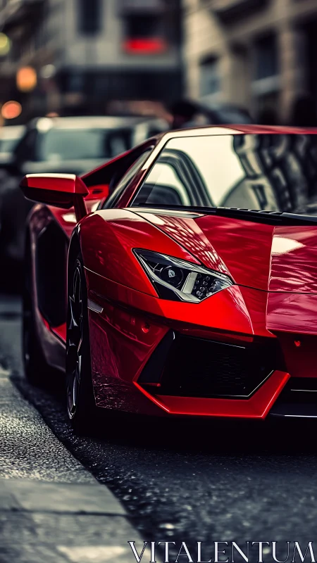 Scarlet street predator idling in a canyon of glass.