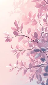 Soft-focus pink foliage branches in pastel atmospheric light