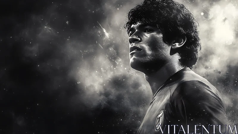 Powerful football portrait glows against a smoky night sky