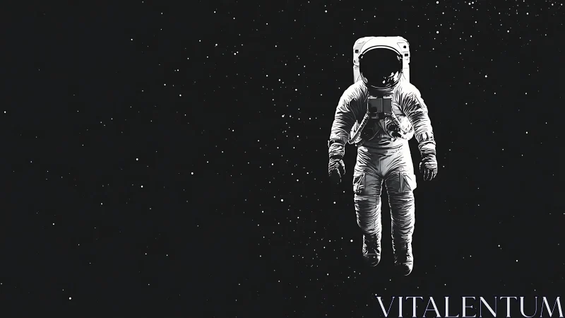 Solitary astronaut drifts peacefully through open starlit space