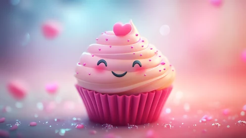 Whimsical 3D Cupcake with Heart Topper and Sparkle Details.