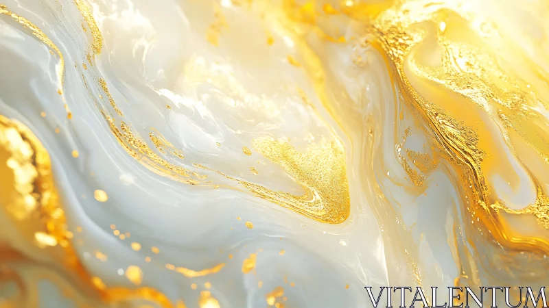Gold and white fluid abstraction with swirling metallic flow.