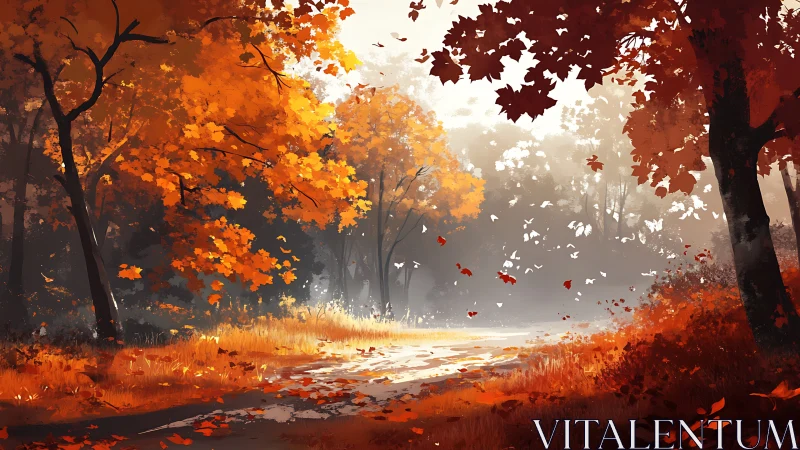 Autumn's Luminous Breath Through Falling Leaves