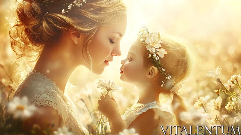 Golden Mother and Daughter: Luminous Garden Moment.