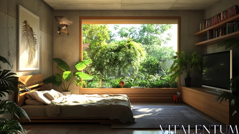 Sunlit bedroom retreat opening gently into lush garden views.