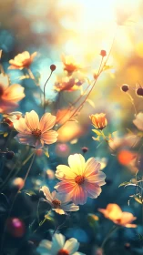 Luminous Cosmos Blooms at Sunset Hour.