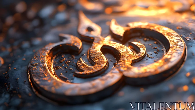 Glowing Om Symbol in Metallic Relief with Warm Artistic Lighting.