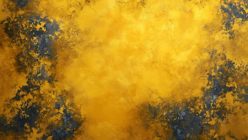 Yellow textured abstract field surrounds dark blue patches