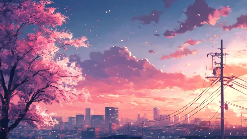 Blossom skyline under a gentle cotton candy sunset glow.