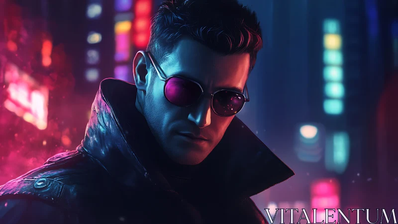 Neon drenched loner stalks through glitch kissed city haze