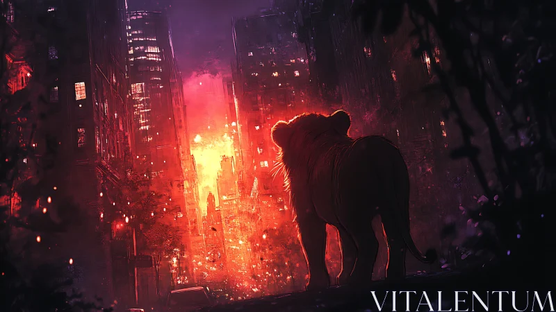 Colossal Primate Silhouette Towering Above Incandescent Urban Canyon.