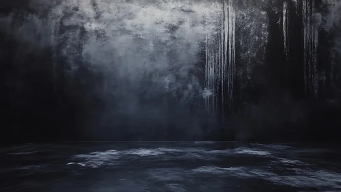Minimalist dark concrete backdrop with moody industrial patina.