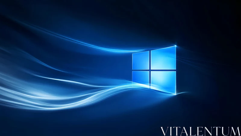 Glowing window icon emerges from deep blue digital waves