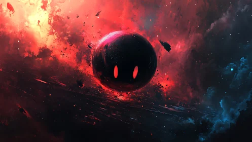 Cosmic void entity in nebular collision digital painting.