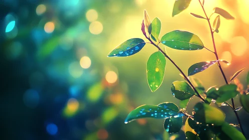 Sunlit leaves glisten softly against a dreamy bokeh glow