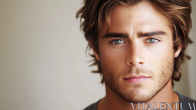 Close-up portrait of young man with light stubble.