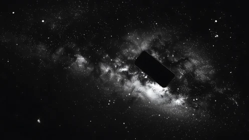 Smartphone silhouette floating over dense star field