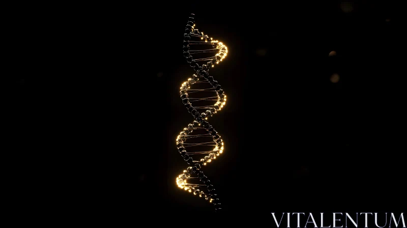 Glowing DNA Double Helix on Black Background, Digital Art Style.