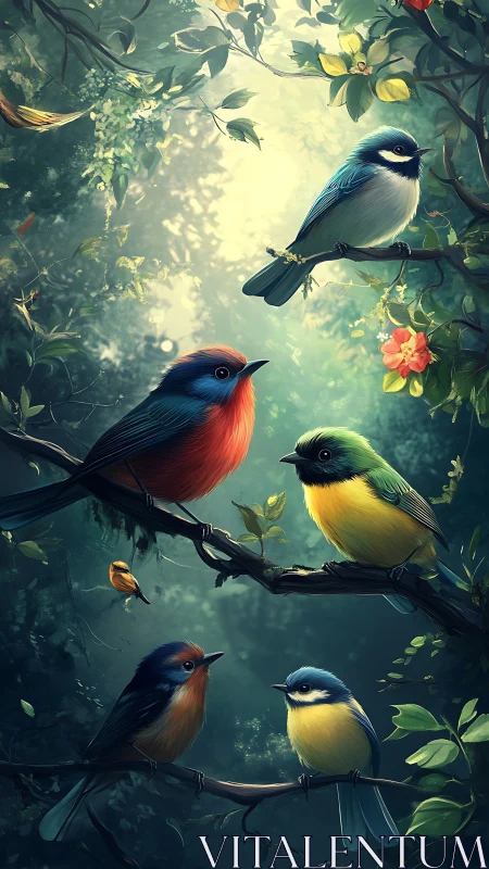 Color-saturated songbirds perch in layered forest canopy study