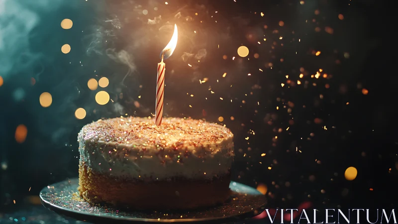 Birthday Cake with Glowing Candle Magic.