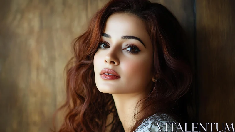 Soft-lit daydreamer with russet waves and quiet resolve.