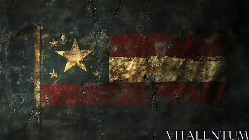 Weathered tricolor flag with distressed starfield texture.