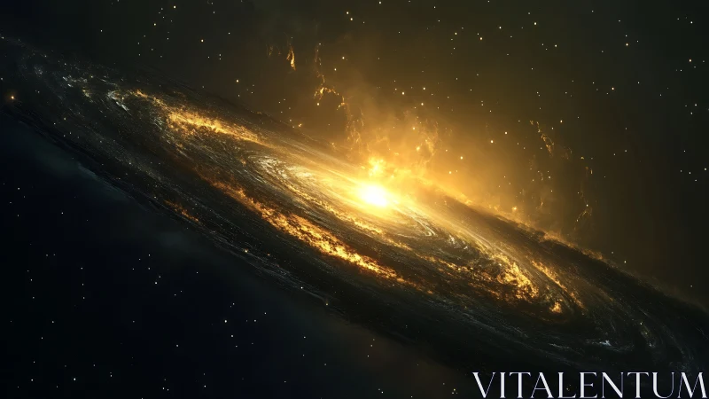 Galactic disc erupting in radiant stellar fusion glow.