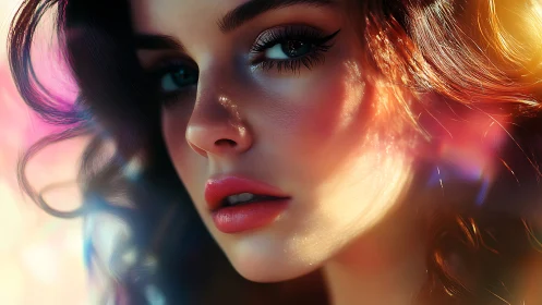 Digital painting close-up portrait with prismatic bokeh glow.