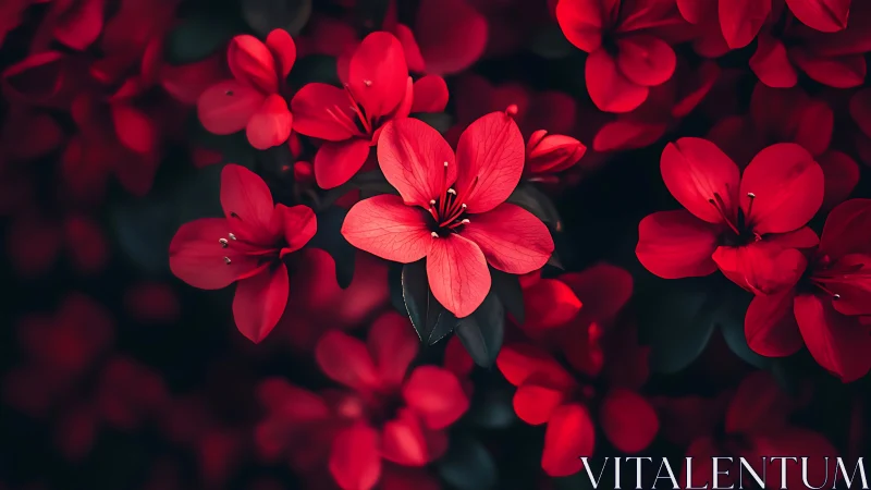 Crimson Petals Dance Against Darkness in Botanical Symphony