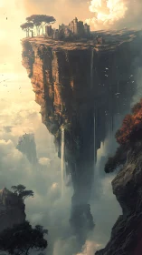 Floating Metropolitan Platform: Elevated Urban Expanse Above Stratified Clouds.