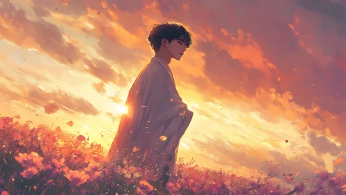 Gentle sunset wanderer wrapped in soft evening light.