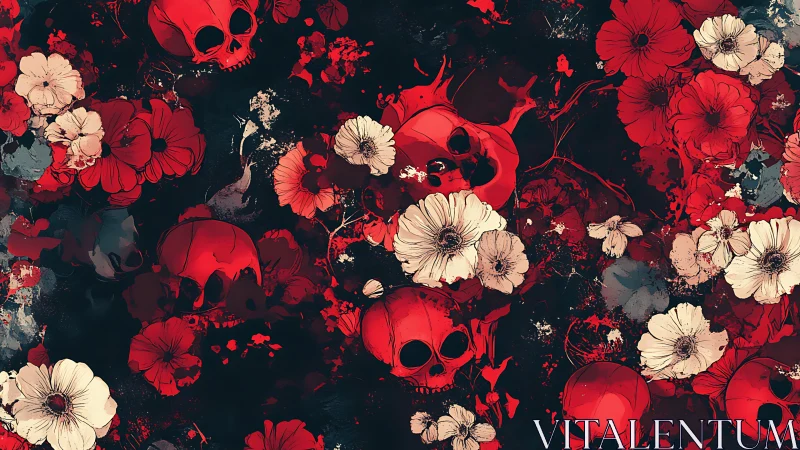 Chromatic skull-bloom tessellation with high-contrast floral overlay.