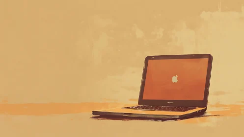 Laptop daydreams quietly across a sun-soaked digital desert