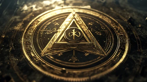 Golden triangular magic circle with glowing arcane symbols.