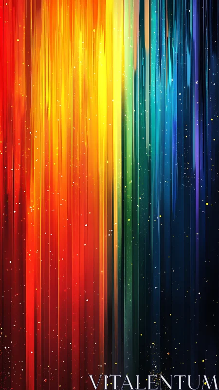 Vibrant vertical spectrum streams across a glowing abstract field