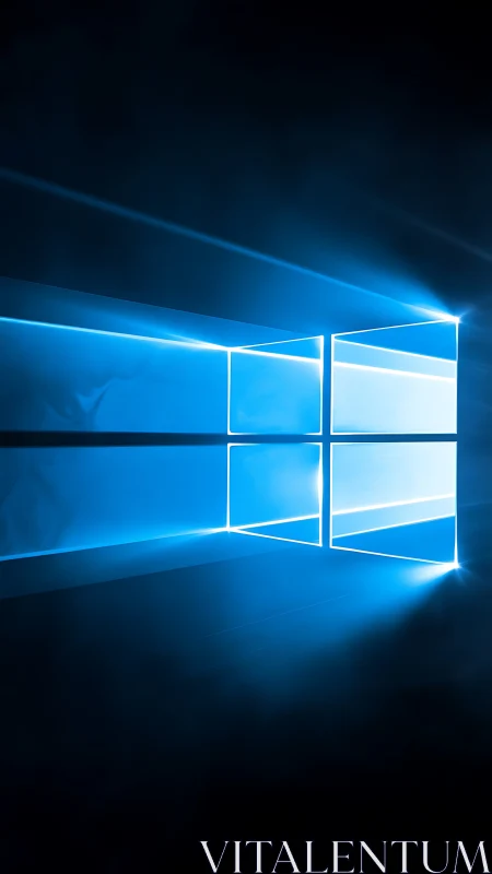 Rectangular blue light window emits beams into dark space