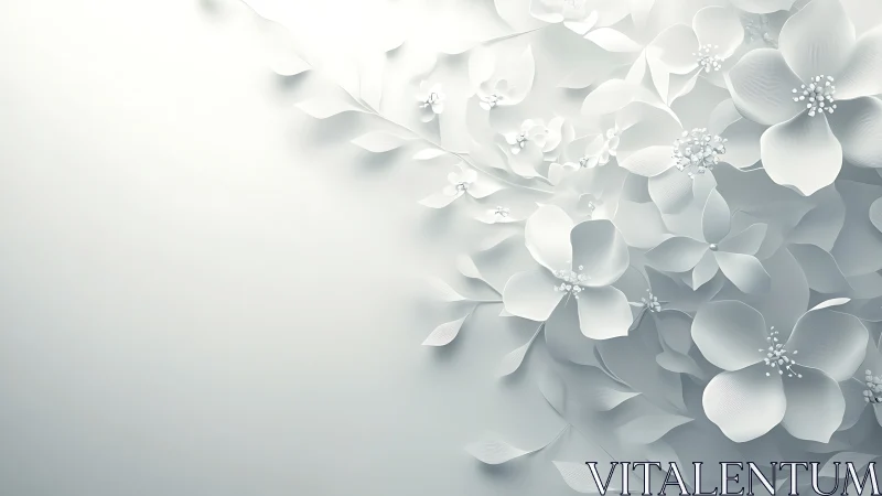 Ethereal white flowers bloom with crystalline details against soft gradient.