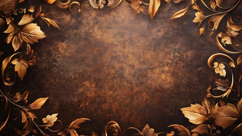 Ornamental metallic foliage borders frame textured brown background