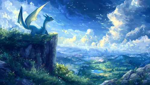 Sky-bright dragonling pauses on a cliff to survey tomorrow