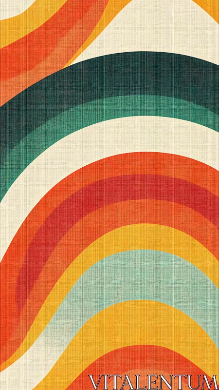 Retro sunbursts surfing curved rainbows of woven color.