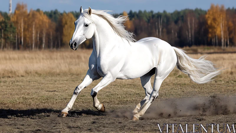 Kinetic analysis of white stallion galloping across steppe field.