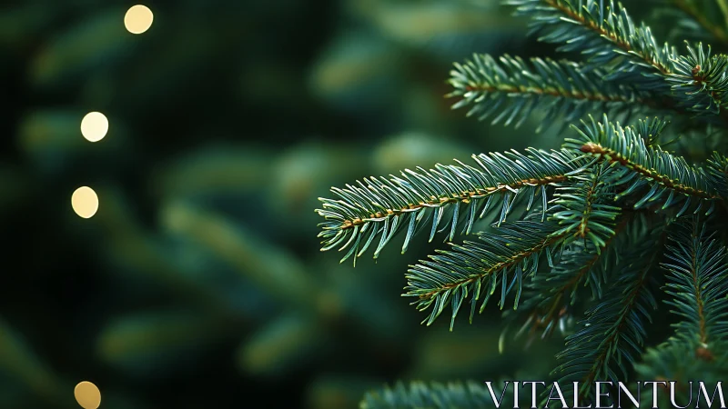 Evergreen needles whisper in soft festive twilight calm.