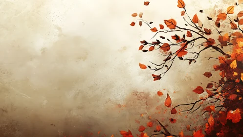 Autumn foliage branches on textured beige negative space background