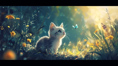 Kitten Discovers Wonder Among Wildflowers and Butterflies