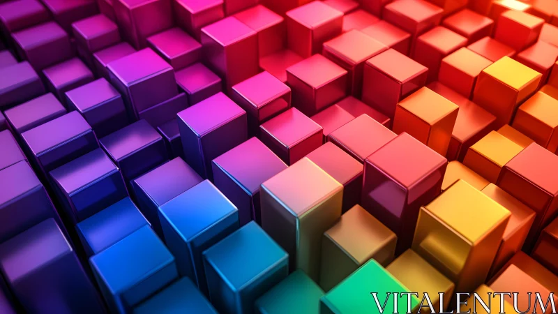 Isometric 3D extruded cubes in full-spectrum chromatic gradient