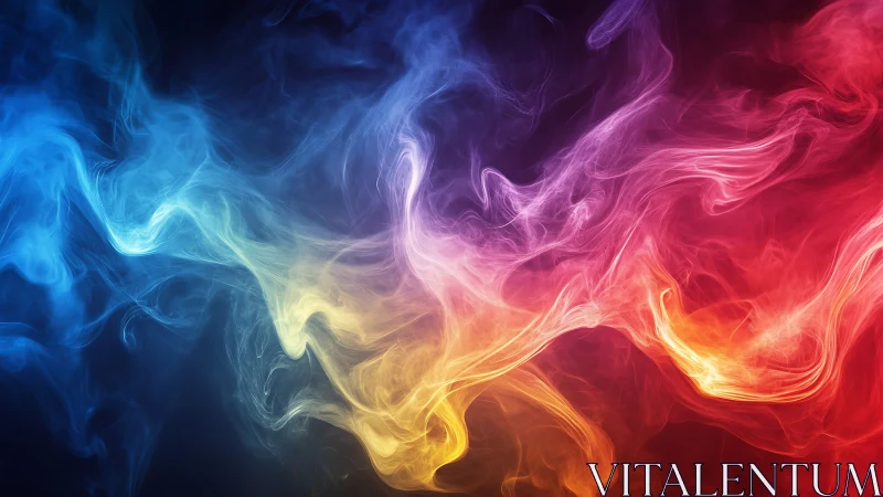 Multicolored luminous smoke forms traverse a dark gradient