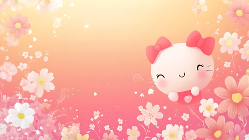 Anime floral character on pastel pink gradient background.