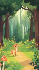 Stylized Forest Scene with Cervid and Luminous Atmospheric Depth.